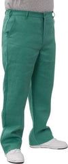 PRO-SAFE - Cotton Flame Resistant/Retardant Pants - Zipper Closure, 3 Pockets, 30" Waist, 32" Inseam, Green - Americas Industrial Supply