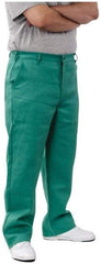 PRO-SAFE - Cotton Flame Resistant/Retardant Pants - Zipper Closure, 3 Pockets, 44" Waist, 32" Inseam, Green - Americas Industrial Supply