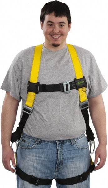 Miller - 400 Lb Capacity, Size Universal, Full Body Construction Safety Harness - Polyester, Side D-Ring, Mating Leg Strap, Mating Chest Strap, Yellow/Black - Americas Industrial Supply
