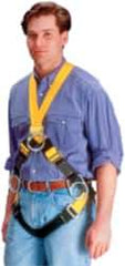 Miller - 400 Lb Capacity, Size Universal, Full Body Construction Safety Harness - Polyester, Mating Leg Strap, Mating Chest Strap, Yellow/Black - Americas Industrial Supply
