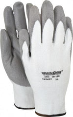 PRO-SAFE - Size XL (10), ANSI Cut Lvl A2, Puncture Lvl 1, Abrasion Lvl 4, Polyurethane Coated HPPE Fiber Cut Resistant Gloves - 9" Long, Palm & Fingers Coated, HPPE Fiber Lining, Knit Wrist, White w/ Gray Coating, Paired - Americas Industrial Supply