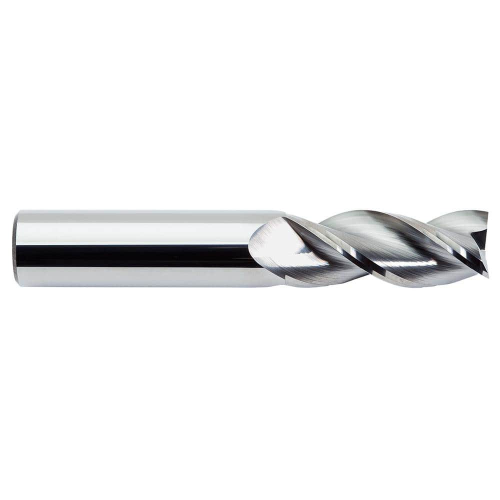 Square End Mill: 3/16'' Dia, 3/4'' LOC, 3/16'' Shank Dia, 2.5'' OAL, 3 Flutes Uncoated, Helical Flute, Centercutting, RH Cut, RH Flute, Series 138