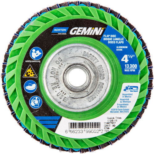 ‎4-1/2 × 5/8 - 11″ Gemini Plastic Flat Flap Disc Type 27 P80 Grit R766 Zirconia Alumina - Americas Industrial Supply