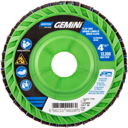 ‎4-1/2 × 7/8″ Gemini Plastic Flat Flap Disc Type 27 P80 Grit R766 Zirconia Alumina - Americas Industrial Supply