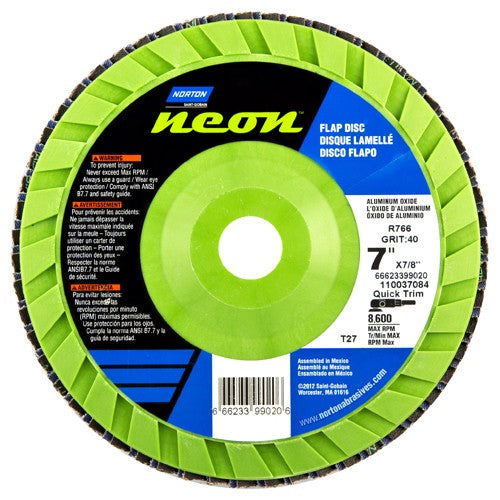 7″ × 1/4″ × 7/8″ Neon R766 Flap Disc Type 27 Flat 36 Grit - Americas Industrial Supply