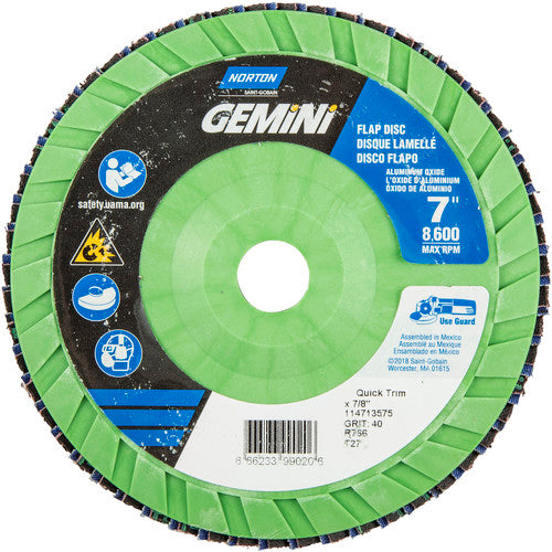 7 × 7/8″ Gemini Plastic Flat Flap Disc Type 27 P40 Grit R766 Zirconia Alumina - Americas Industrial Supply