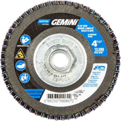 ‎4-1/2 × 5/8 - 11″ Gemini Fiberglass HD Flat Flap Disc Type 27 P60 Grit R766 Zirconia Alumina - Americas Industrial Supply