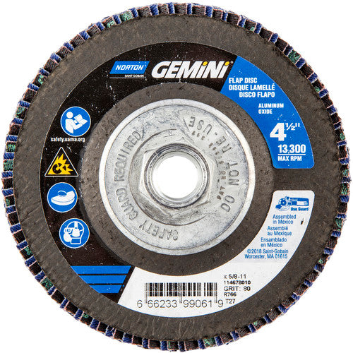 ‎4-1/2 × 5/8 - 11″ Gemini Fiberglass HD Flat Flap Disc Type 27 P80 Grit R766 Zirconia Alumina - Americas Industrial Supply