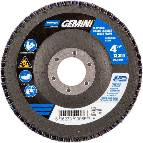 ‎4-1/2 × 7/8″ Gemini Fiberglass HD Flat Flap Disc Type 27 P80 Grit R766 Zirconia Alumina - Americas Industrial Supply