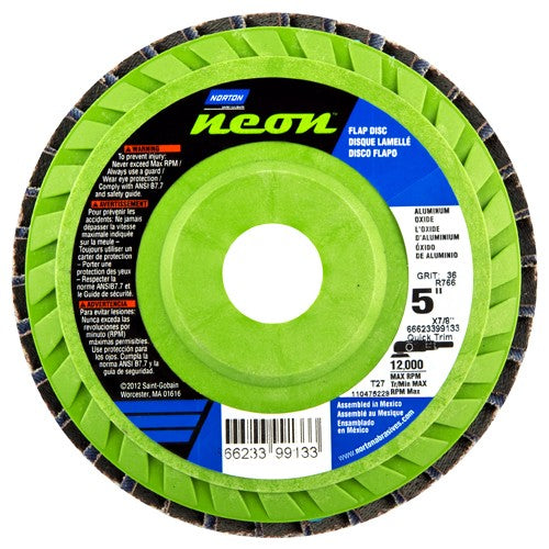 5″ × 1/4″ × 7/8″ Neon R766 Flap Disc Type 27 Flat 120 Grit - Americas Industrial Supply