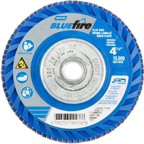 ‎4-1/2 × 5/8 - 11″ BlueFire Plastic Flat Flap Disc Type 27 P60 Grit R884P Ceramic Alumina - Americas Industrial Supply