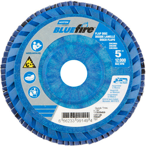5 × 7/8″ BlueFire Plastic Flat Flap Disc Type 27 P40 Grit R884P Zirconia Alumina - Americas Industrial Supply