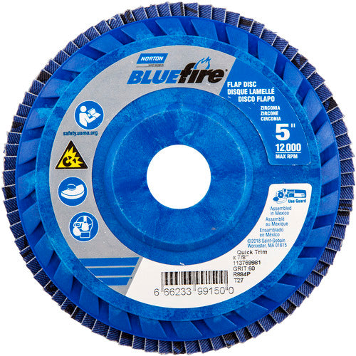 5 × 7/8″ BlueFire Plastic Flat Flap Disc Type 27 P60 Grit R884P Zirconia Alumina - Americas Industrial Supply