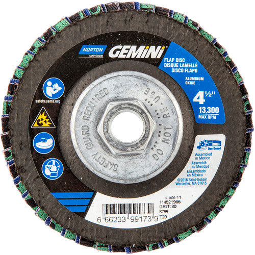 ‎4-1/2 × 5/8 - 11″ Gemini Fiberglass Conical Flap Disc Type 29 P80 Grit R766 Zirconia Alumina - Americas Industrial Supply