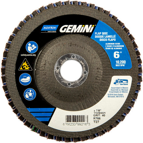 6 × 7/8″ Gemini Fiberglass HD Flat Flap Disc Type 27 P40 Grit R766 Zirconia Alumina - Americas Industrial Supply