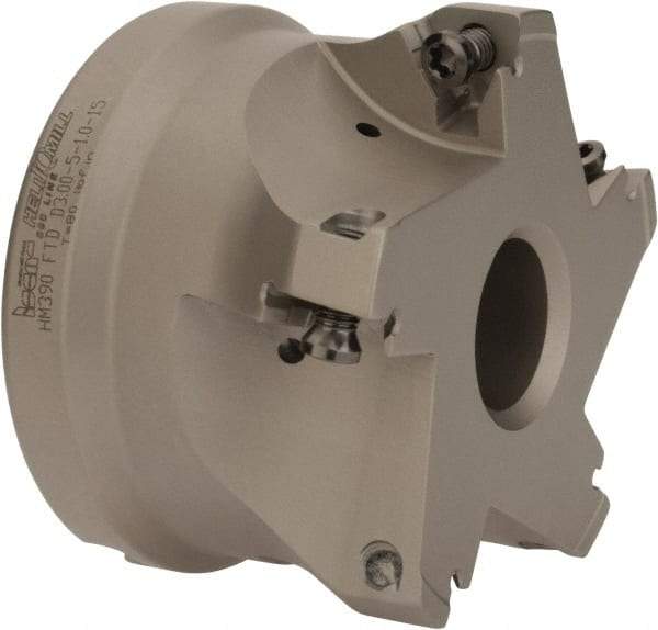 Iscar - 5 Inserts, 3" Cut Diam, 1" Arbor Diam, 0.512" Max Depth of Cut, Indexable Square-Shoulder Face Mill - 0/90° Lead Angle, 2" High, HM390 TDKT 1505 Insert Compatibility, Through Coolant, Series HeliIQMill - Americas Industrial Supply