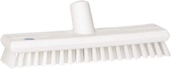 Vikan - 1" Bristle Length, Polyester Scrub Brush - 10-5/8" Long x 2-1/2" Wide Head, 11" OAL, European Threaded Handle, White, Polypropylene Block - Americas Industrial Supply