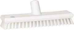Vikan - 1" Bristle Length, Polyester Scrub Brush - 10-5/8" Long x 2-1/2" Wide Head, 11" OAL, European Threaded Handle, White, Polypropylene Block - Americas Industrial Supply
