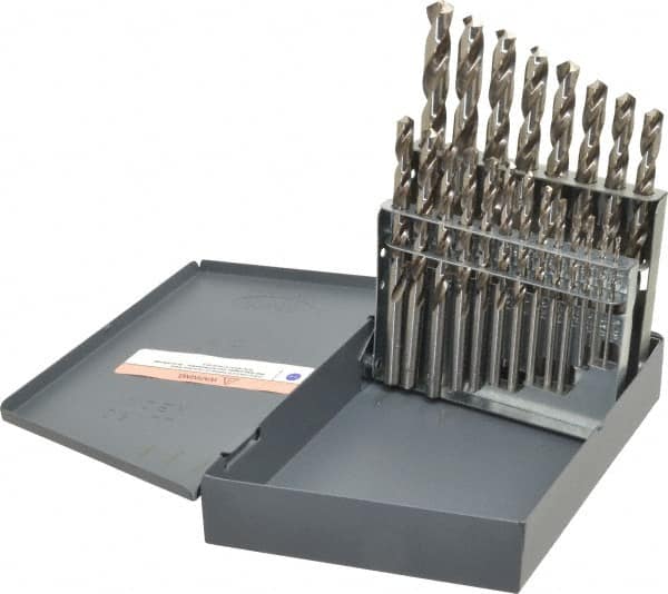 Hertel - 1/16 to 3/8", 118° Point, Bright Finish, High Speed Steel Jobber Length Drill Bit Set - Americas Industrial Supply