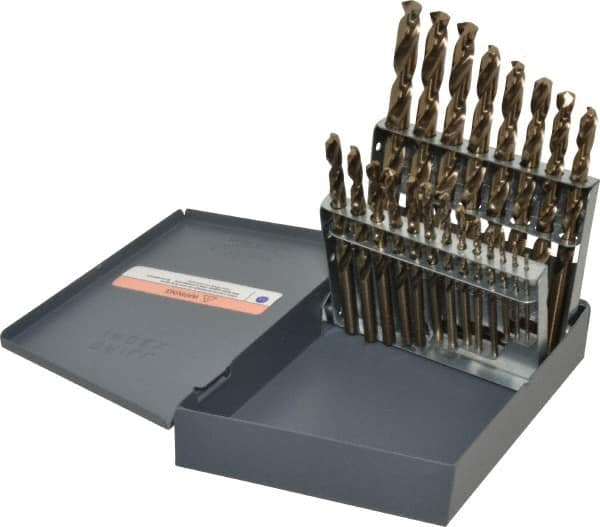Hertel - 1/16 to 3/8", 135° Point, Bright Finish, Cobalt Jobber Length Drill Bit Set - Americas Industrial Supply