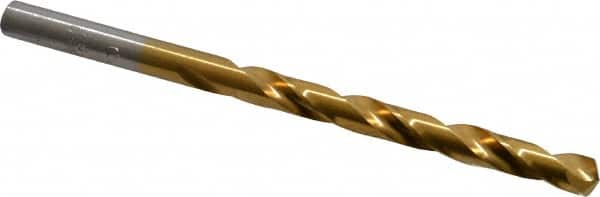 Hertel - Letter C 135° High Speed Steel Jobber Drill - TiN Finish, Right Hand Cut, Spiral Flute, Straight Shank, 4" OAL, Split Point - Americas Industrial Supply