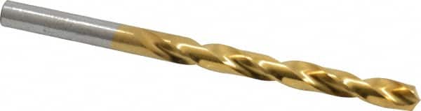 Hertel - Letter J 135° High Speed Steel Jobber Drill - TiN Finish, Right Hand Cut, Spiral Flute, Straight Shank, 4-1/8" OAL, Split Point - Americas Industrial Supply