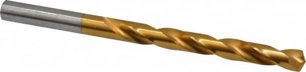Hertel - Letter N 135° High Speed Steel Jobber Drill - TiN Finish, Right Hand Cut, Spiral Flute, Straight Shank, 4-3/8" OAL, Split Point - Americas Industrial Supply