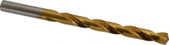 Hertel - Letter Q 135° High Speed Steel Jobber Drill - TiN Finish, Right Hand Cut, Spiral Flute, Straight Shank, 4-3/4" OAL, Split Point - Americas Industrial Supply