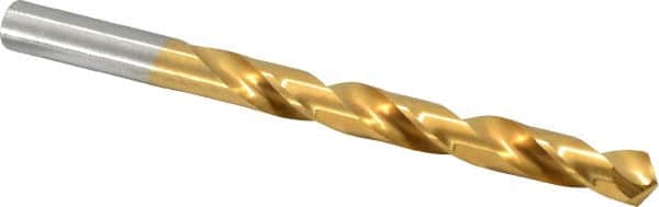 Hertel - Letter X 135° High Speed Steel Jobber Drill - TiN Finish, Right Hand Cut, Spiral Flute, Straight Shank, 5-1/8" OAL, Split Point - Americas Industrial Supply