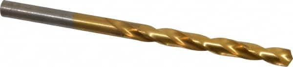 Hertel - #1 135° High Speed Steel Jobber Drill - TiN Finish, Right Hand Cut, Spiral Flute, Straight Shank, 3-7/8" OAL, Split Point - Americas Industrial Supply