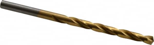 Hertel - #5 135° High Speed Steel Jobber Drill - TiN Finish, Right Hand Cut, Spiral Flute, Straight Shank, 3-3/4" OAL, Split Point - Americas Industrial Supply
