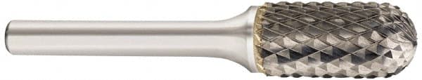 SGS Pro - 5/8" Cut Diam, 3/8" Shank Diam, Cylinder with Radius Head Double Cut Burr - Carbide, Radius End, 1" LOC, 3" OAL - Americas Industrial Supply