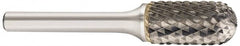 SGS Pro - 5/8" Cut Diam, 3/8" Shank Diam, Cylinder with Radius Head Double Cut Burr - Carbide, Radius End, 1" LOC, 3" OAL - Americas Industrial Supply