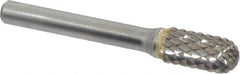 SGS Pro - 3/8" Cut Diam, 1/4" Shank Diam, Cylinder with Radius Head Double Cut Burr - Carbide, Radius End, 3/4" LOC, 2-1/2" OAL - Americas Industrial Supply