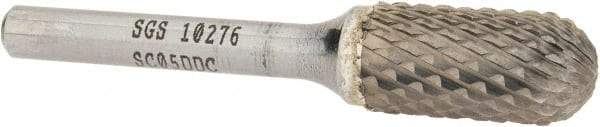 SGS Pro - 1/2" Cut Diam, 1/4" Shank Diam, Cylinder with Radius Head Double Cut Burr - Carbide, Radius End, 1" LOC, 2-3/4" OAL - Americas Industrial Supply