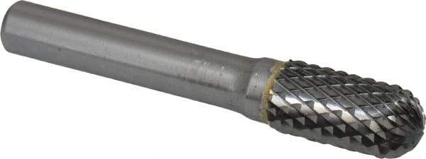 SGS Pro - 1/2" Cut Diam, 3/8" Shank Diam, Cylinder with Radius Head Double Cut Burr - Carbide, Radius End, 1" LOC, 3" OAL - Americas Industrial Supply