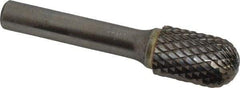 SGS Pro - 5/8" Cut Diam, 3/8" Shank Diam, Cylinder with Radius Head Double Cut Burr - Carbide, Radius End, 1" LOC, 3" OAL - Americas Industrial Supply