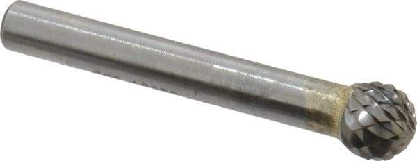 SGS Pro - 3/8" Cut Diam, 1/4" Shank Diam, Ball Head Double Cut Burr - Carbide, Radius End, 5/16" LOC, 2-1/16" OAL - Americas Industrial Supply