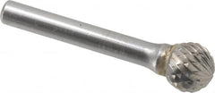 SGS Pro - 1/2" Cut Diam, 1/4" Shank Diam, Ball Head Double Cut Burr - Carbide, Radius End, 7/16" LOC, 2-3/16" OAL - Americas Industrial Supply