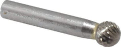 SGS Pro - 1/2" Cut Diam, 3/8" Shank Diam, Ball Head Double Cut Burr - Carbide, Radius End, 7/16" LOC, 2-7/16" OAL - Americas Industrial Supply