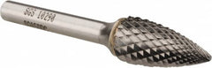 SGS Pro - 1/2" Cut Diam, 1/4" Shank Diam, Tree Head Double Cut Burr - Carbide, Point End, 1" LOC, 2-3/4" OAL - Americas Industrial Supply