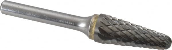 SGS Pro - 1/2" Cut Diam, 1/4" Shank Diam, Cylinder Head Double Cut Burr - Carbide, Flat End, 1-1/8" LOC, 3" OAL - Americas Industrial Supply
