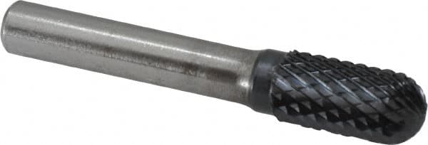 SGS Pro - 1/2" Cut Diam, 3/8" Shank Diam, Cylinder with Radius Head Double Cut Burr - Carbide, Radius End, 1" LOC, 3" OAL - Americas Industrial Supply