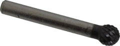 SGS Pro - 3/8" Cut Diam, 1/4" Shank Diam, Ball Head Double Cut Burr - Carbide, Radius End, 5/16" LOC, 2-1/16" OAL - Americas Industrial Supply