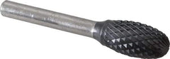 SGS Pro - 1/2" Cut Diam, 1/4" Shank Diam, Oval Head Double Cut Burr - Carbide, Radius End, 7/8" LOC, 2-5/8" OAL - Americas Industrial Supply