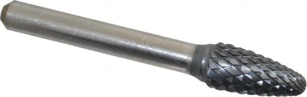 SGS Pro - 3/8" Cut Diam, 1/4" Shank Diam, Tree with Radius Head Double Cut Burr - Carbide, Radius End, 3/4" LOC, 2-1/2" OAL - Americas Industrial Supply