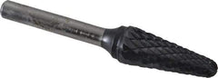 SGS Pro - 1/2" Cut Diam, 1/4" Shank Diam, Taper Head Double Cut Burr - Carbide, Radius End, 1-1/8" LOC, 3" OAL - Americas Industrial Supply