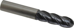 SGS - 3/4" Diam, 2-1/4" LOC, 4 Flute Solid Carbide Ball End Mill - AlTiN Finish, Single End, 5" OAL, 3/4" Shank Diam, Spiral Flute - Americas Industrial Supply