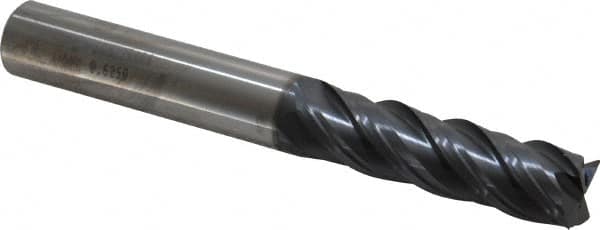 SGS - 5/8", 2-1/4" LOC, 5/8" Shank Diam, 5" OAL, 4 Flute, Solid Carbide Square End Mill - Single End, AlTiN Finish, Spiral Flute, 38° Helix, Centercutting, Right Hand Cut, Right Hand Flute, Series 63 - Americas Industrial Supply