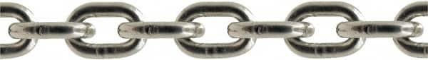 Value Collection - 1/8" Welded Stainless Steel Chain - 410 Lb Capacity, Grade 43, 100' Long, Polished Finish - Americas Industrial Supply